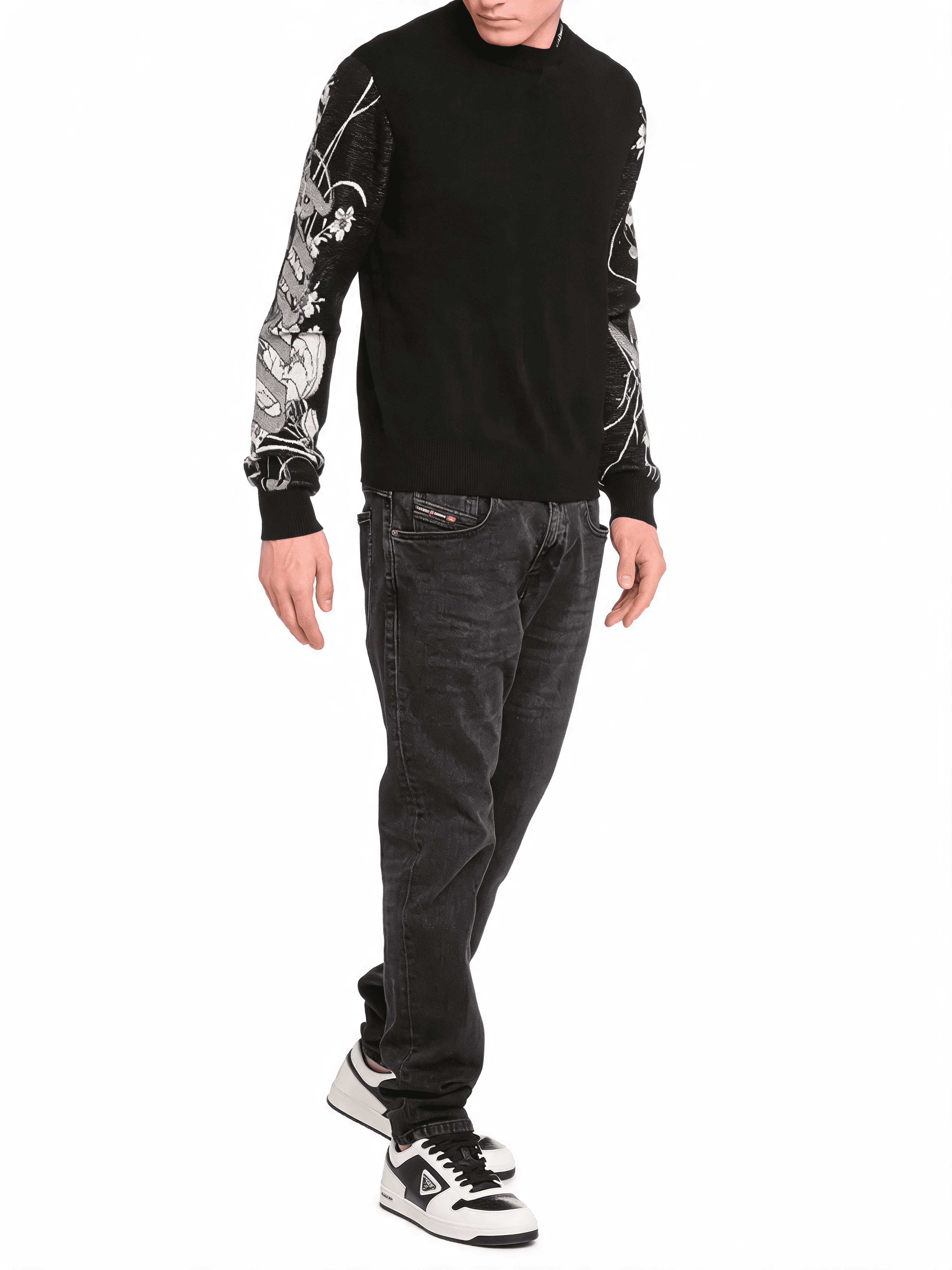 Floral Sleeve Knit Crewneck