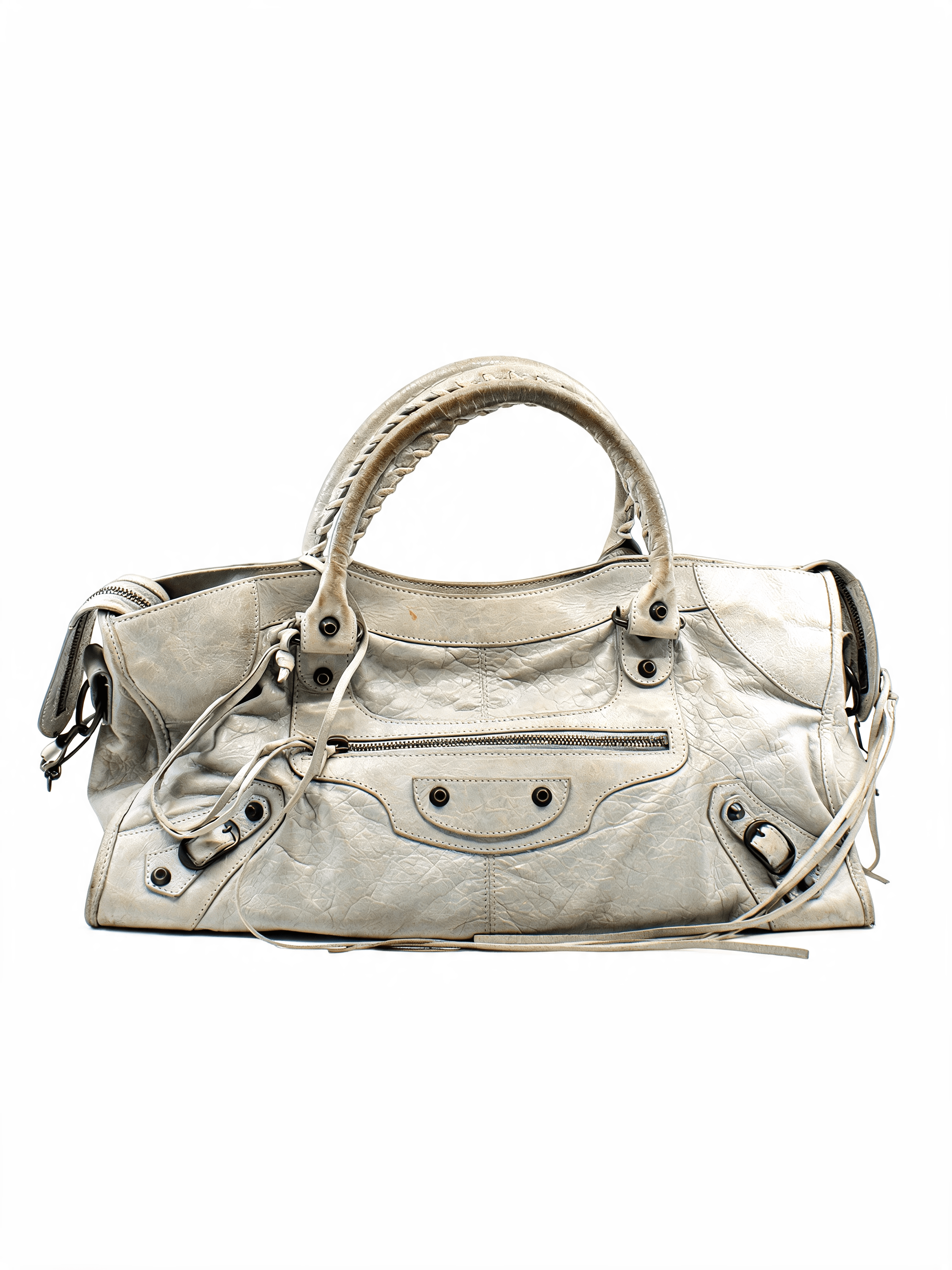 Classic City Distressed Leather Shoulder Bag Grey