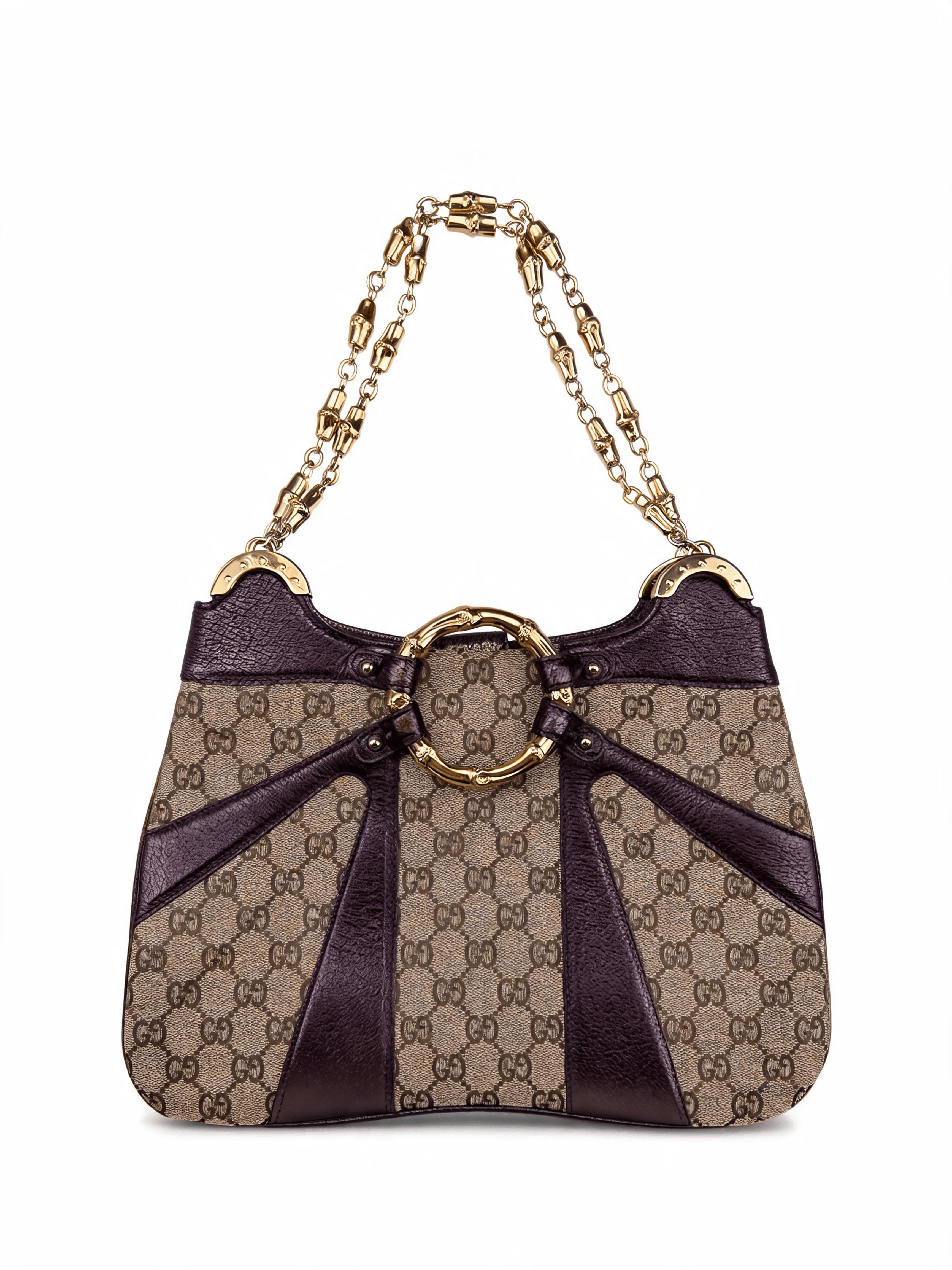 GG Canvas Ring Hobo Bag with Purple Leather Trim