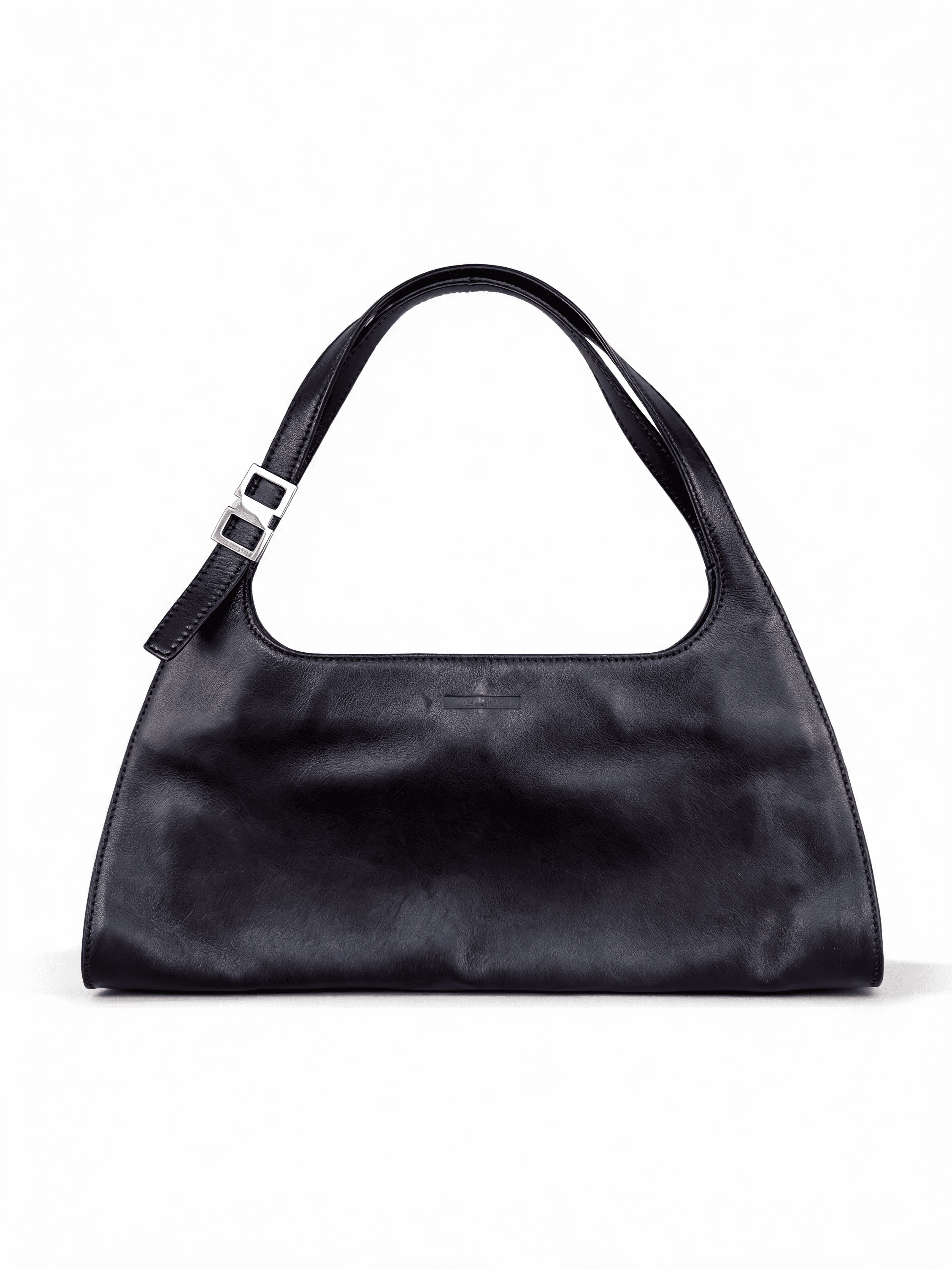 Minimalist Black Leather Buckle Shoulder Bag