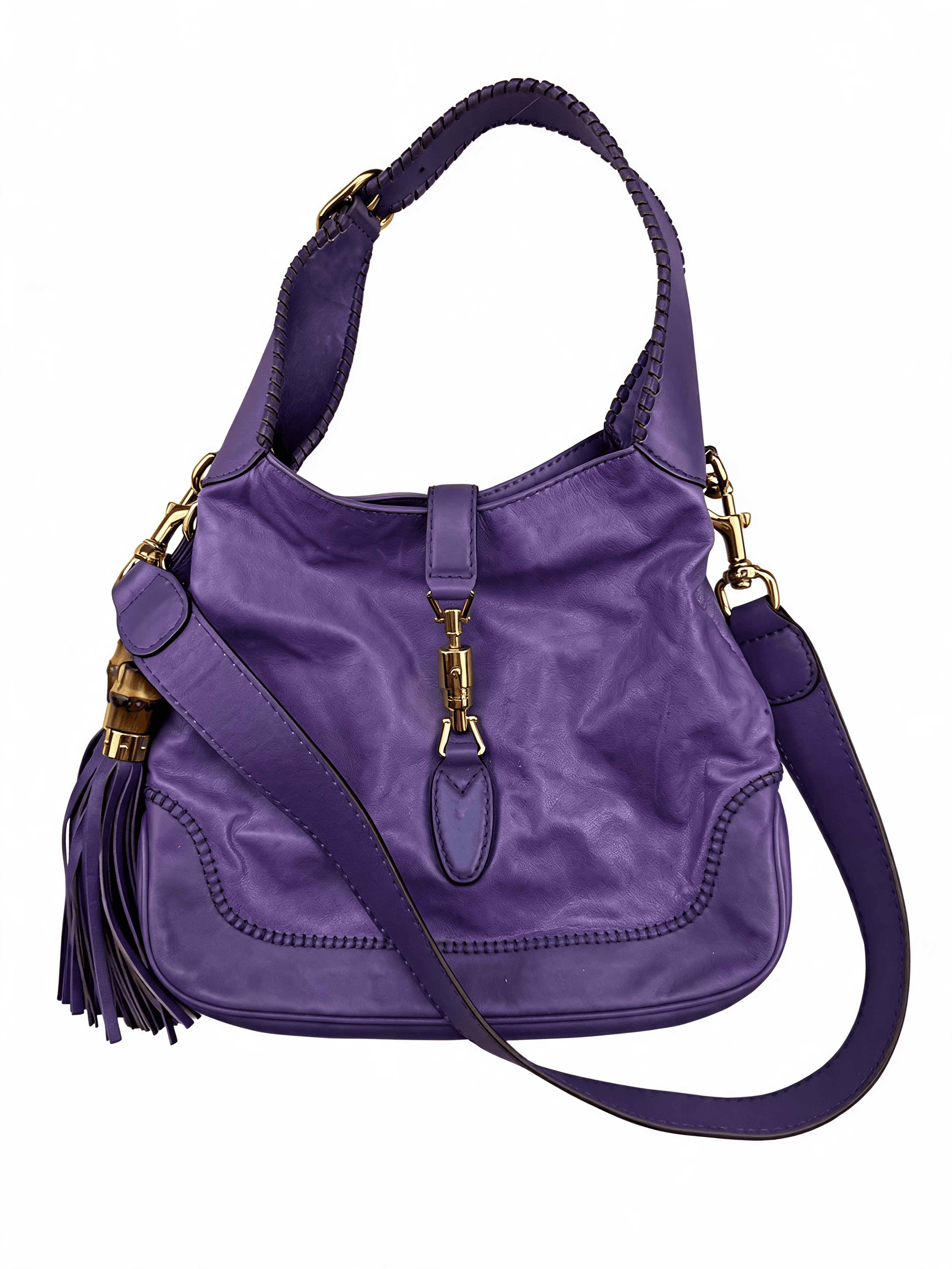 Jackie Leather Shoulder Bag Purple with Bamboo Tassel