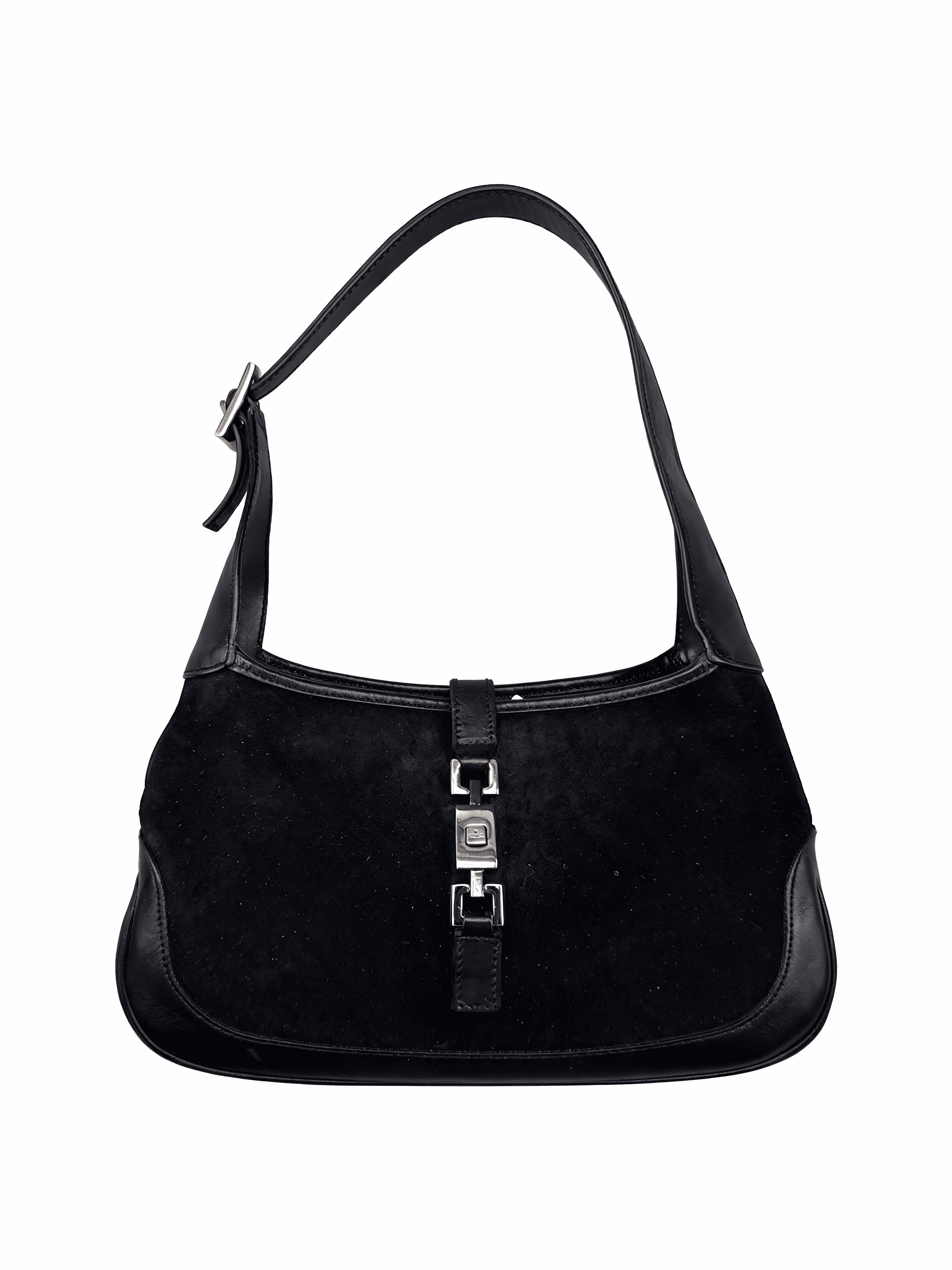 Jackie Vintage Monogram Suede Hobo Black