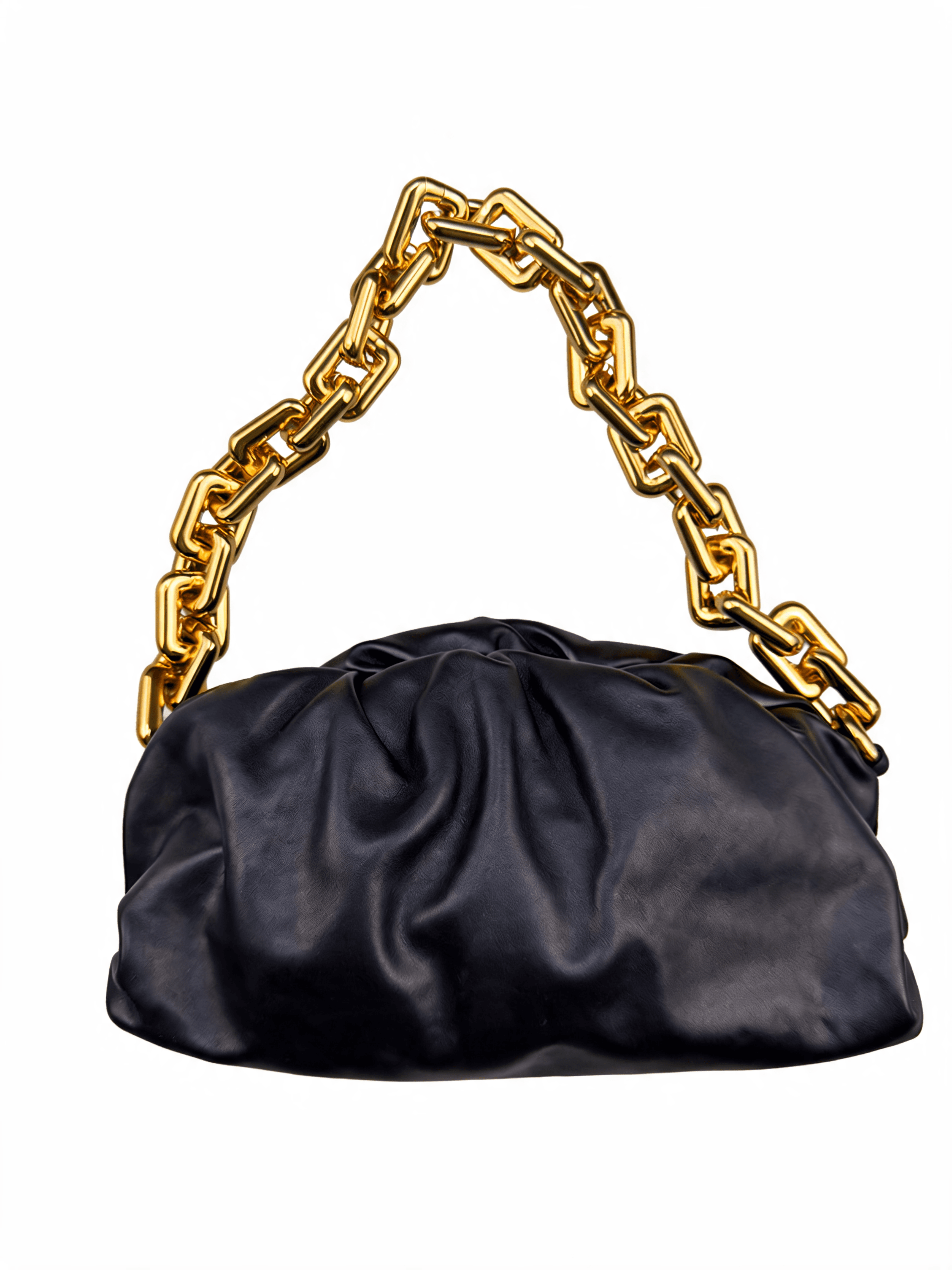 The Chain Pouch Gathered Leather Clutch Bag Black