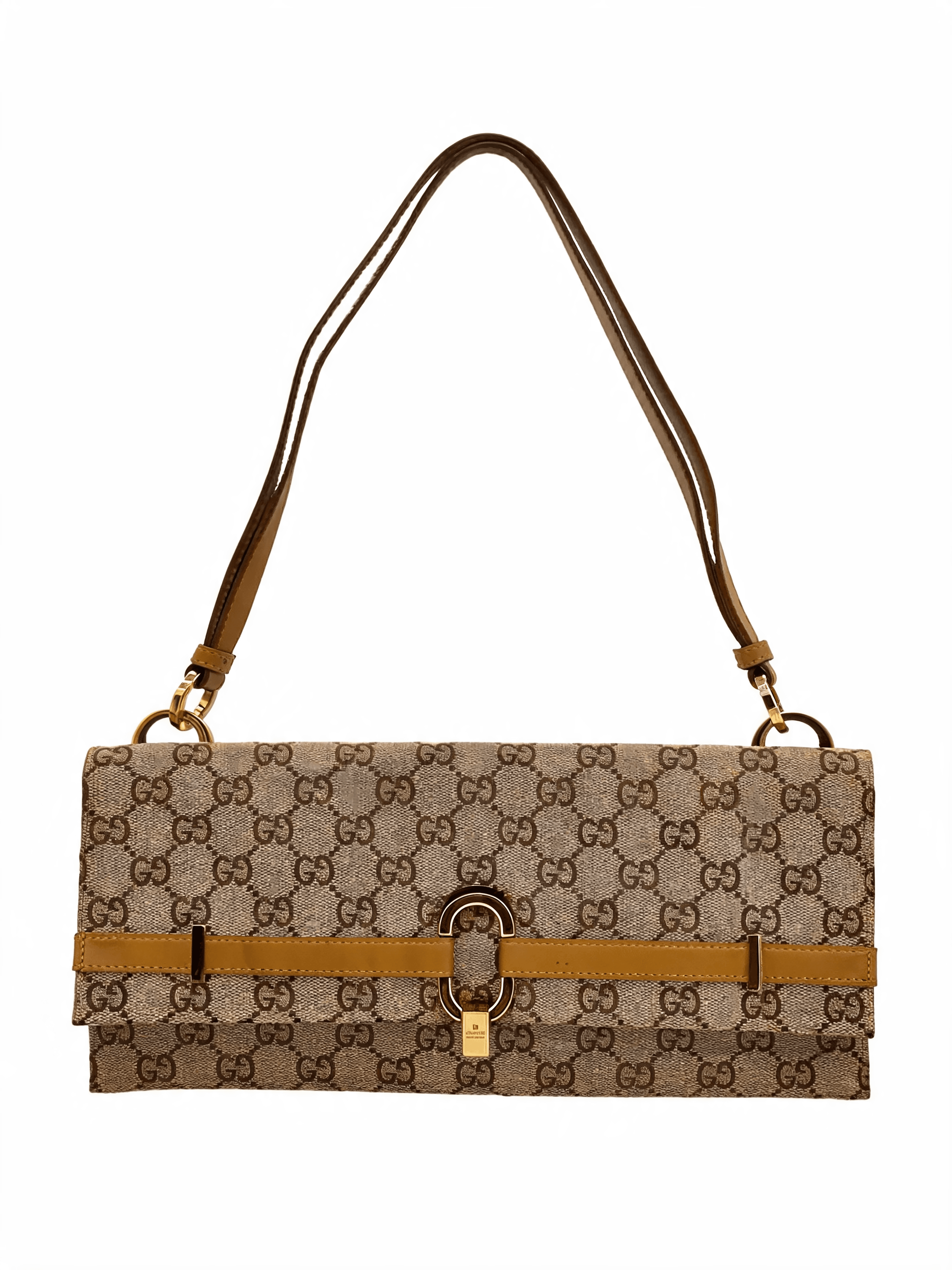 GG Monogram Flat Shoulder Clutch Bag Tan Trim
