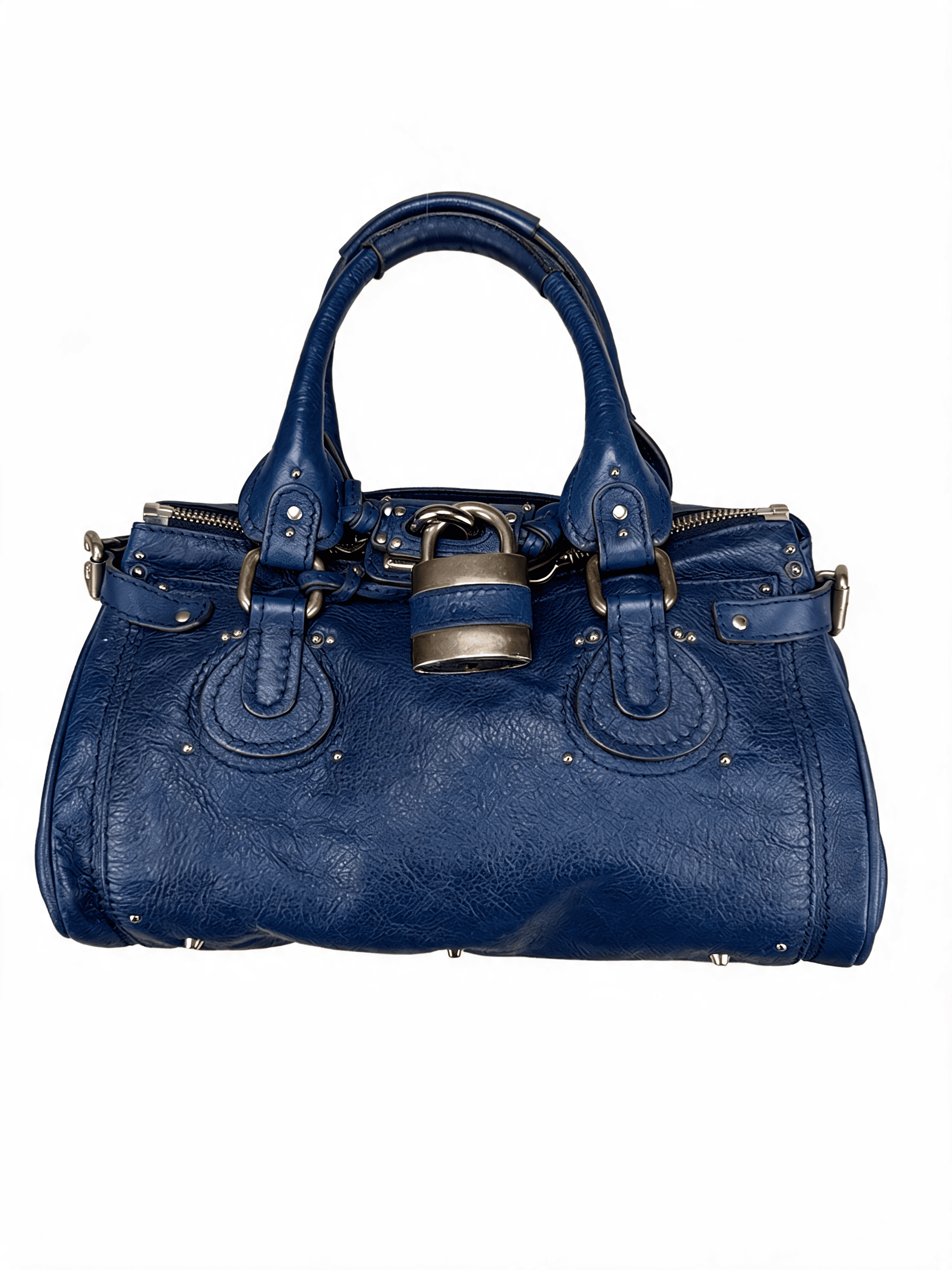 Paddington Grained Leather Satchel Bag Royal Blue