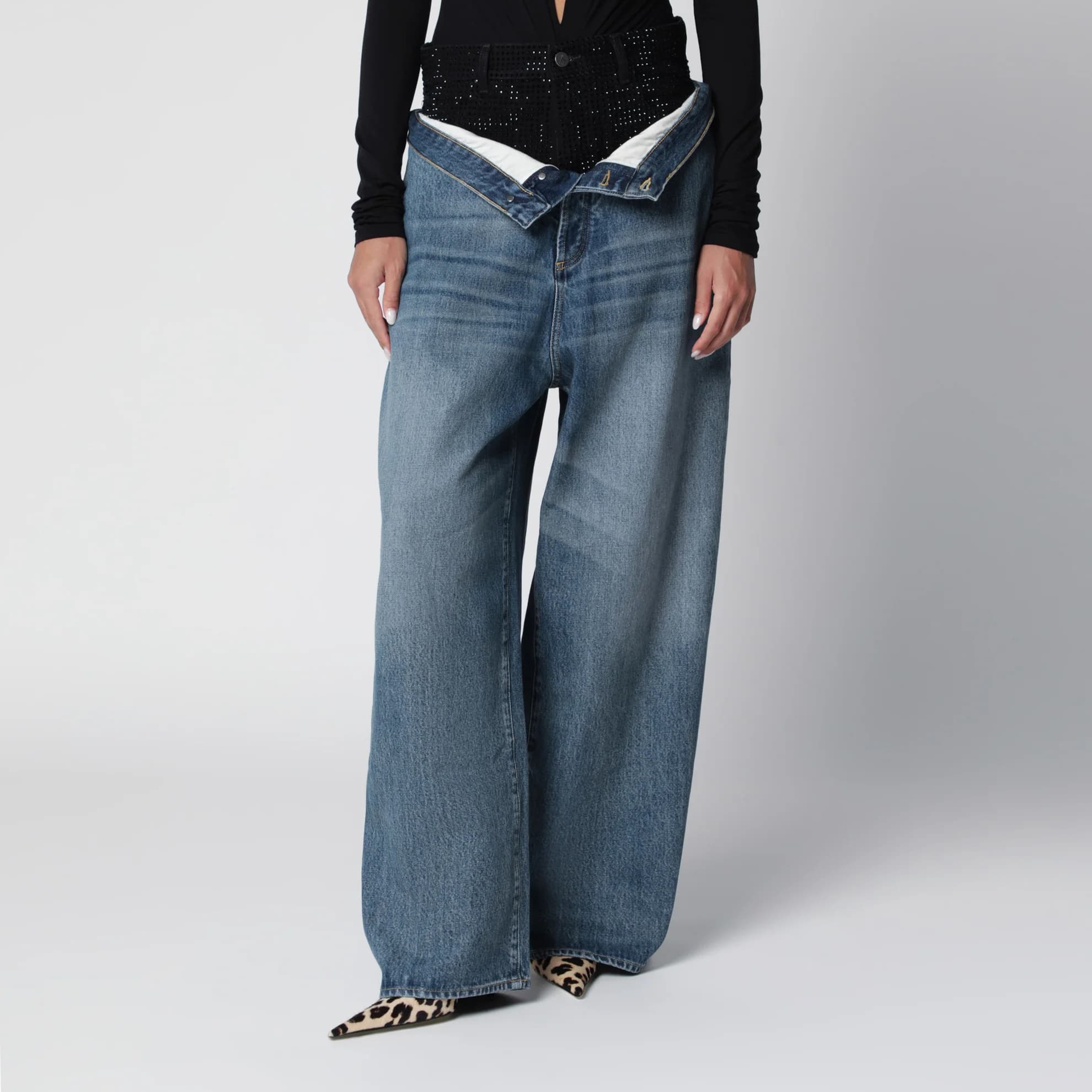 The Attico Wide-Leg Double-Waist Jeans